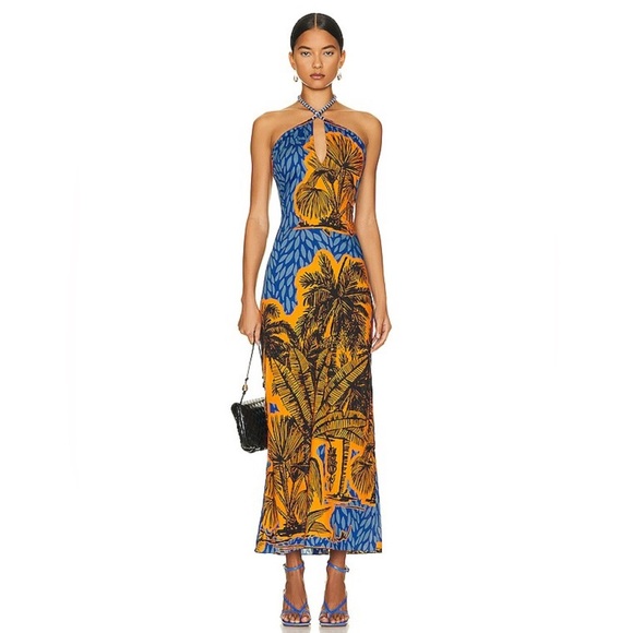 Johanna Ortiz Dresses & Skirts - Johanna Ortiz Vida Salvaje Resort Halter Midi Dress Blue Orange Cotton Size 2
